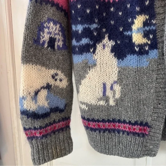 Vintage Skyr Wool Button Down Ski Sweater Cardigan Medium Eskimo fair isle knit - Picture 2 of 5